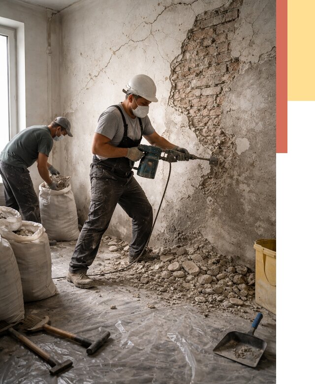 Демонтаж штукатурки со стен в Мценске от 7291 руб/м² — быстро и недорого | ОТДЕЛОЧНИК-Мцн