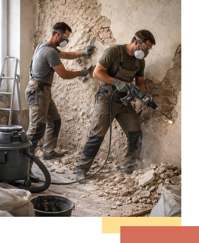 Демонтаж штукатурки со стен в Мценске быстро и аккуратно