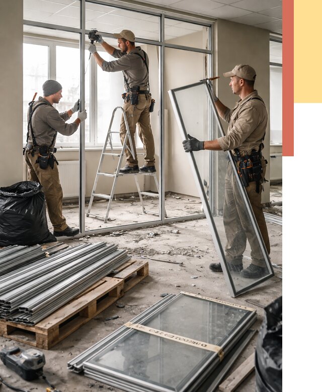 Демонтаж алюминиевых перегородок в Мценске от 4253 руб. — быстро и недорого | ОТДЕЛОЧНИК-Мцн