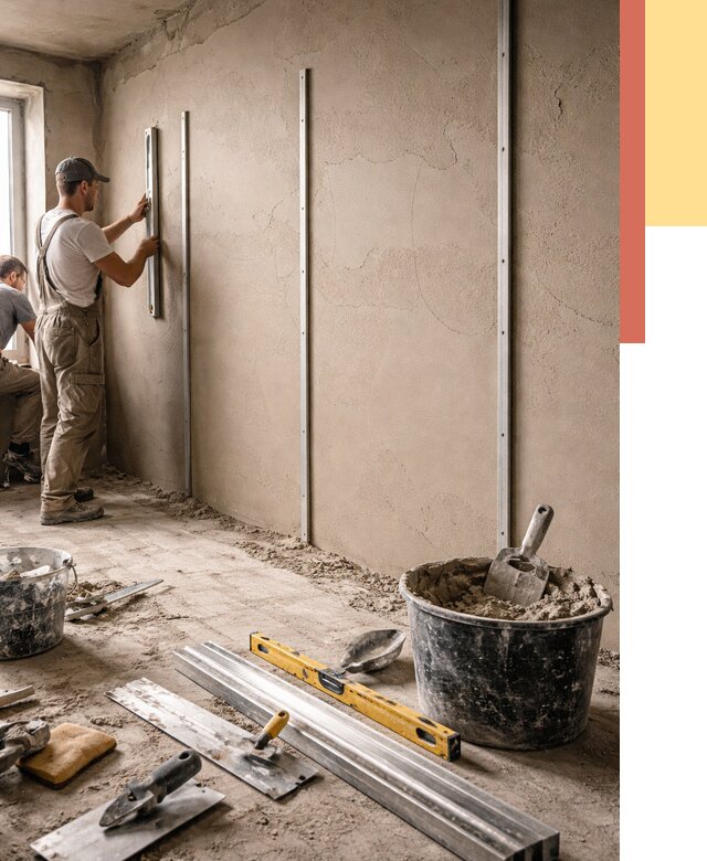 Штукатурка стен по маякам в Мценске от 5570 руб./м² — выравнивание под ключ | ОТДЕЛОЧНИК-Мцн