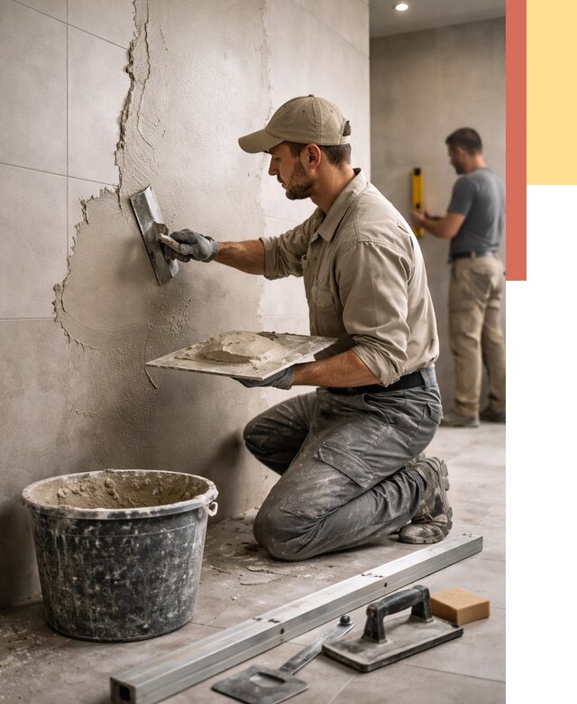 Штукатурка стен в ванной в Мценске от 4557 руб./м² — выравнивание под ключ | ОТДЕЛОЧНИК-Мцн