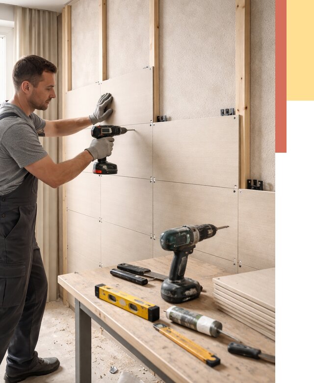 Монтаж МДФ панелей на стены в Мценске от 1266 руб. под ключ | ОТДЕЛОЧНИК-Мцн