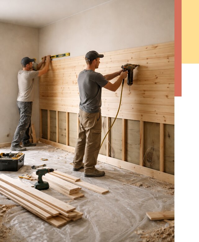 Монтаж деревянной вагонки на стены в Мценске от 7595 руб. | Услуги монтажа вагонки | ОТДЕЛОЧНИК-Мцн