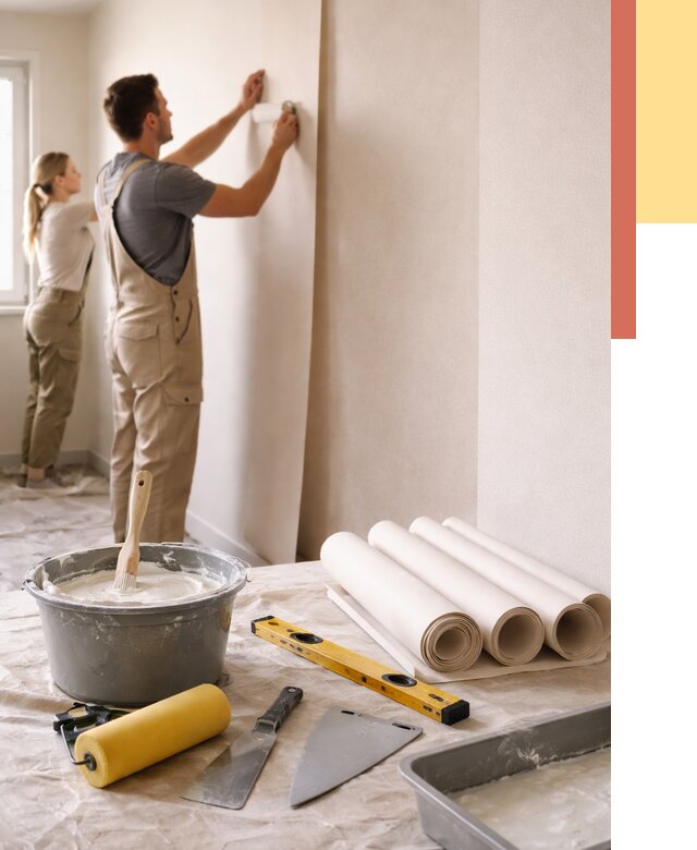 Поклейка бумажных обоев в Мценске от 5570 руб./м2 — быстро и недорого | ОТДЕЛОЧНИК-Мцн