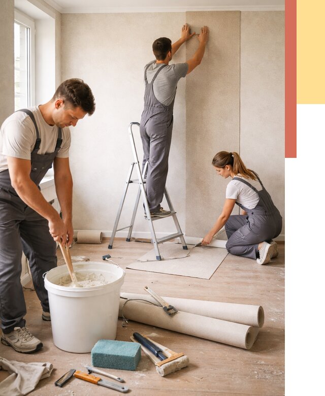 Оклейка стен обоями в Мценске от 3544 руб/м2 — быстро и недорого | ОТДЕЛОЧНИК-Мцн