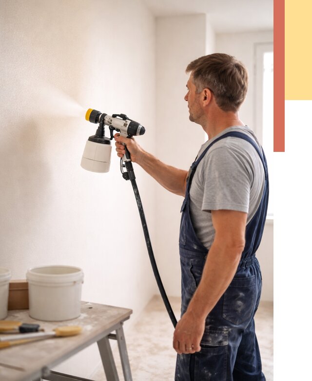 Покраска стен краскопультом в Мценске от 7595 руб. — механизированная покраска | ОТДЕЛОЧНИК-Мцн