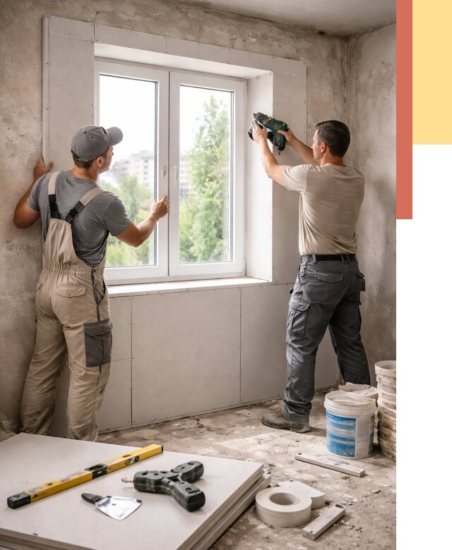 Монтаж откосов из гипсокартона в Мценске от 4557 руб. под ключ | ОТДЕЛОЧНИК-Мцн