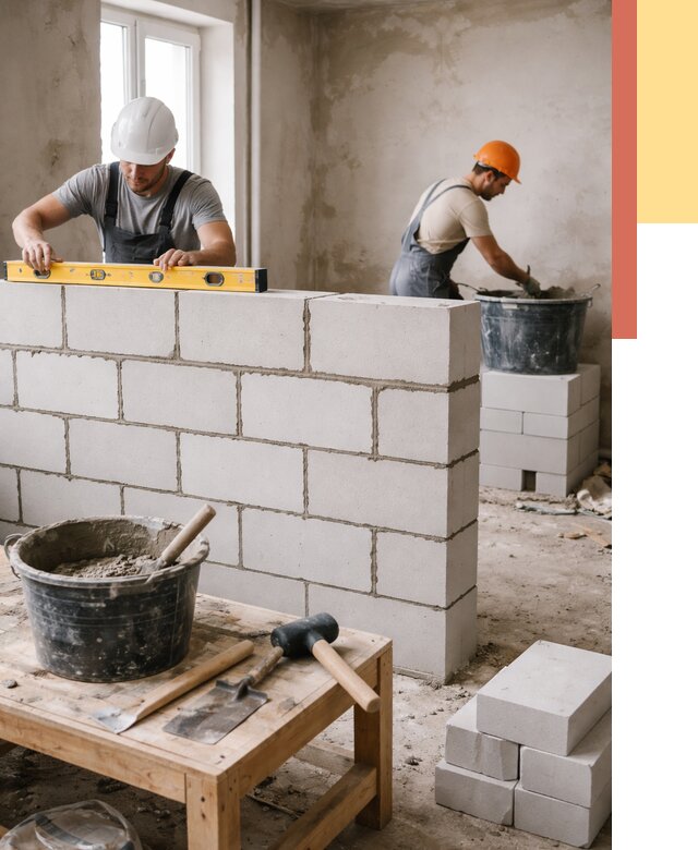 Кладка перегородок из газобетона в Мценске от 3241 руб. под ключ | ОТДЕЛОЧНИК-Мцн