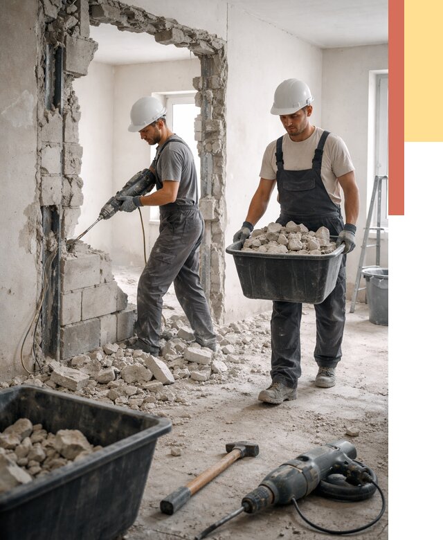 Демонтаж блоковых перегородок в Мценске от 3798 руб. — быстро и недорого | ОТДЕЛОЧНИК-Мцн