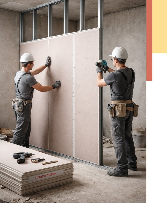 Перегородка из огнестойкого гипсокартона в Мценске от 1873 руб. под ключ | ОТДЕЛОЧНИК-Мцн