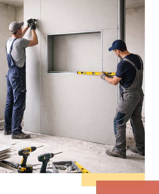 Перегородка из гипсокартона с нишей под декор в Мценске