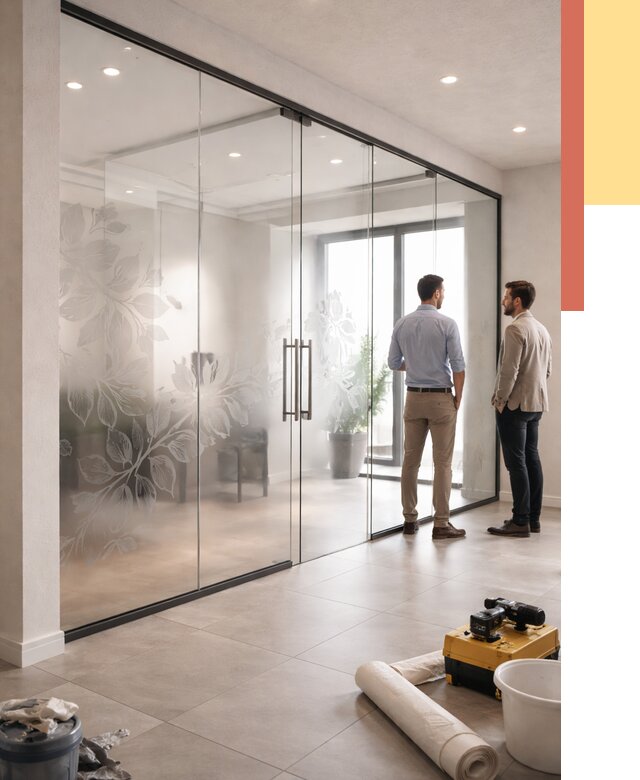 Стеклянные перегородки с рисунком в Мценске от 12659 руб. монтаж и нанесение | ОТДЕЛОЧНИК-Мцн