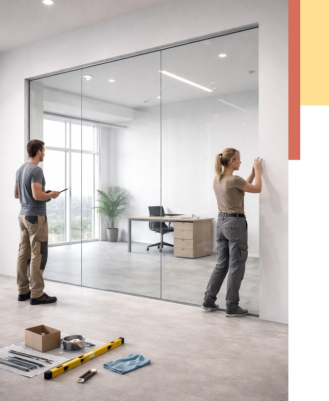 Перегородки из закаленного стекла в Мценске от 9621 руб. под ключ | ОТДЕЛОЧНИК-Мцн