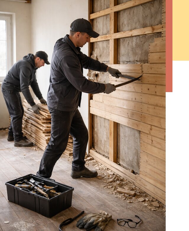 Демонтаж вагонки в Мценске от 3848 руб/м2 — быстро и недорого | ОТДЕЛОЧНИК-Мцн