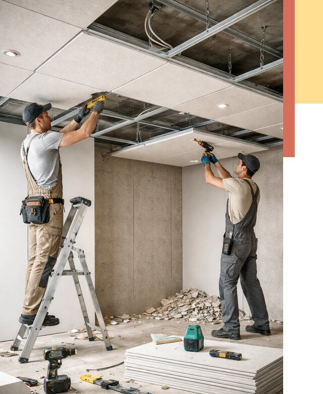 Монтаж акустического потолка в Мценске от 6583 руб/м2 — быстро и недорого | ОТДЕЛОЧНИК-Мцн