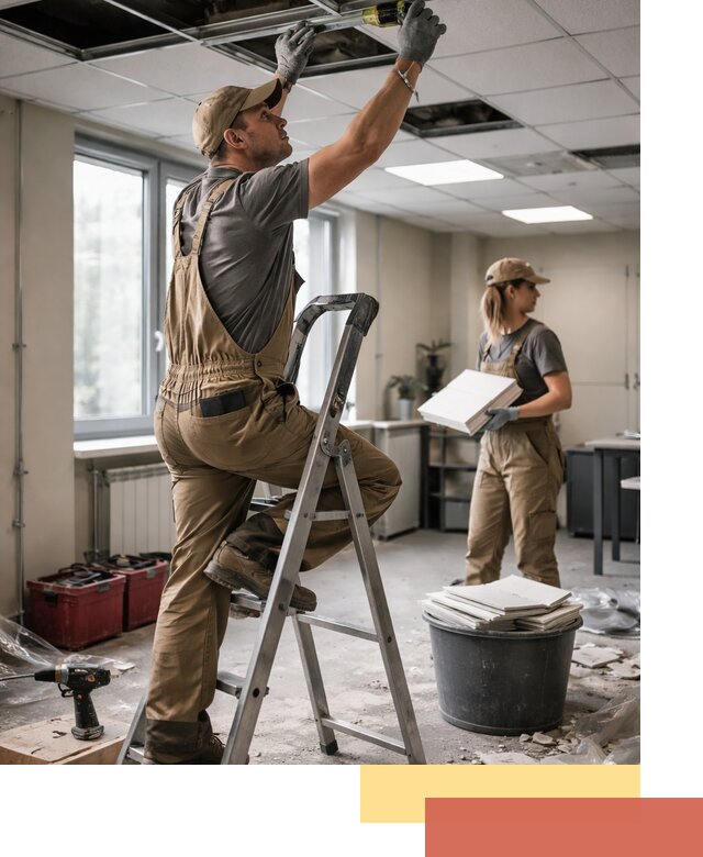 Ремонт потолка Армстронг и замена плит в Мценске