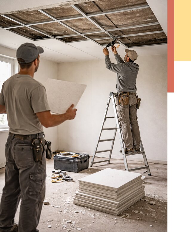 Замена плит подвесного потолка в Мценске от 1772 руб. быстро и недорого | ОТДЕЛОЧНИК-Мцн