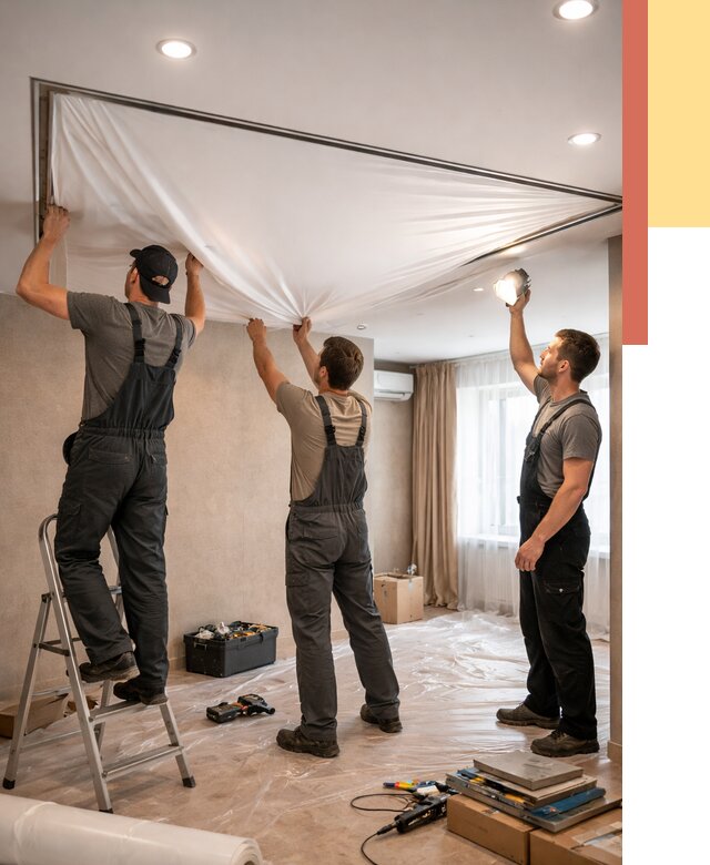 Монтаж ПВХ натяжного потолка в Мценске от 3544 руб. под ключ | ОТДЕЛОЧНИК-Мцн