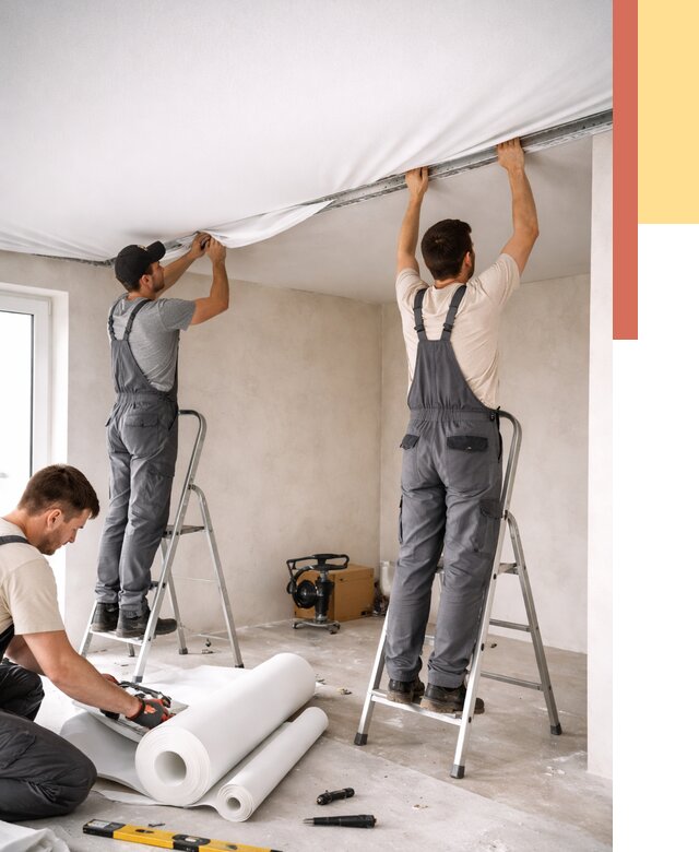 Монтаж тканевого натяжного потолка в Мценске от 3544 руб. под ключ | ОТДЕЛОЧНИК-Мцн