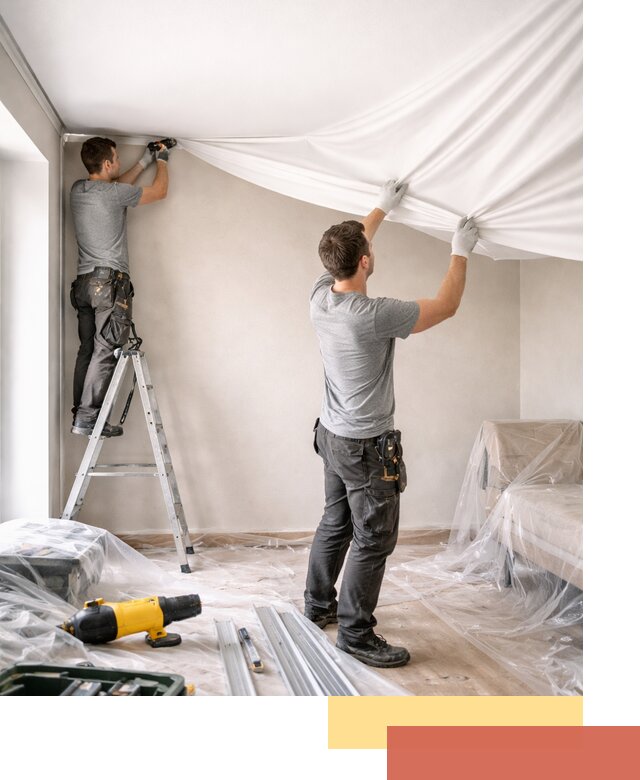 Монтаж тканевого натяжного потолка в Мценске недорого и быстро