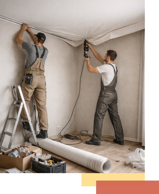 Монтаж цветного натяжного потолка в Мценске за один день