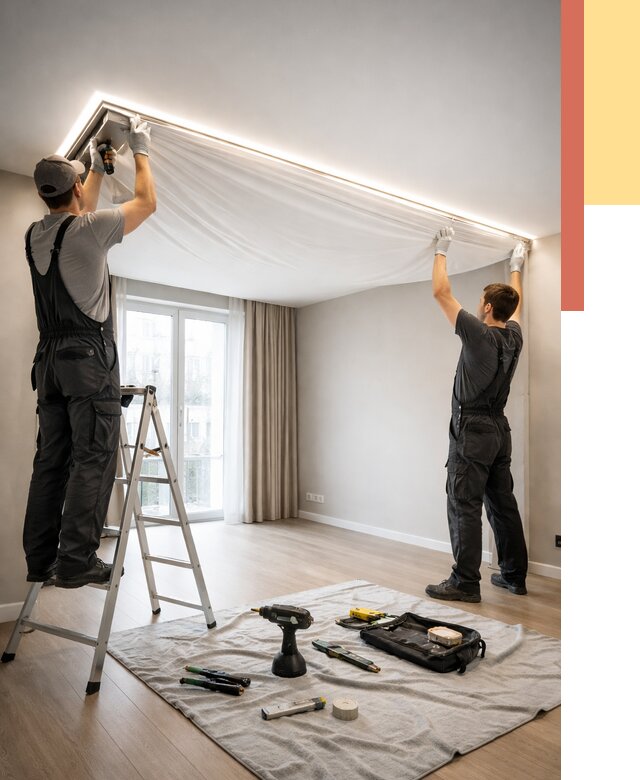 Монтаж парящего натяжного потолка в Мценске от 4557 руб. быстро и недорого | ОТДЕЛОЧНИК-Мцн