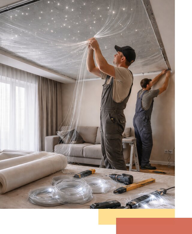 Монтаж натяжного потолка «Звездное небо» в Мценске