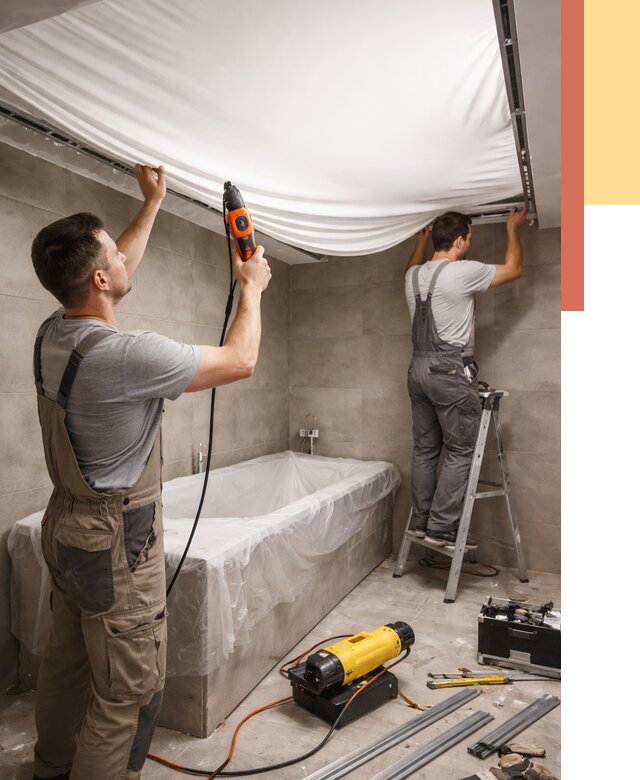 Монтаж натяжного потолка в ванной в Мценске от 1215 руб. под ключ | ОТДЕЛОЧНИК-Мцн