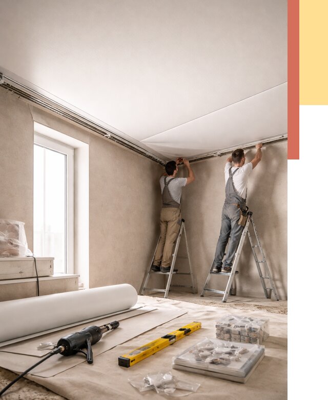 Монтаж натяжного потолка в спальне в Мценске от 3848 руб. под ключ | ОТДЕЛОЧНИК-Мцн