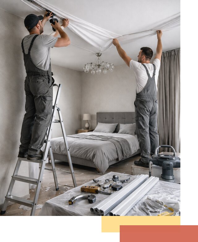 Монтаж натяжного потолка в спальне в Мценске