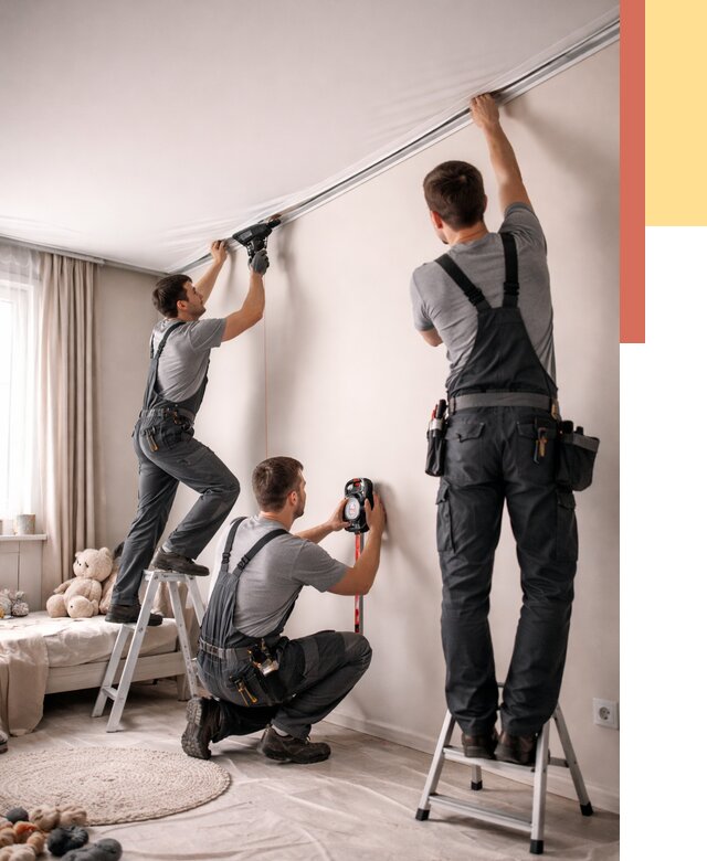 Монтаж натяжного потолка в детской в Мценске от 3544 руб. — быстро и недорого | ОТДЕЛОЧНИК-Мцн