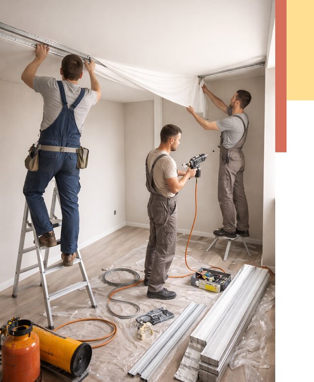 Монтаж натяжного потолка в студии в Мценске от 5570 руб. — быстро и недорого | ОТДЕЛОЧНИК-Мцн