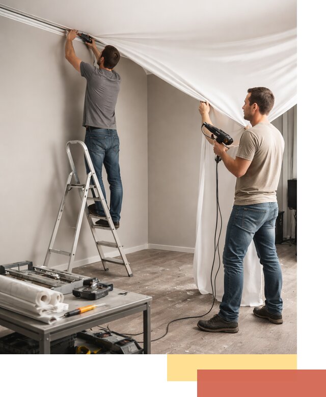 Монтаж натяжного потолка в студии в Мценске