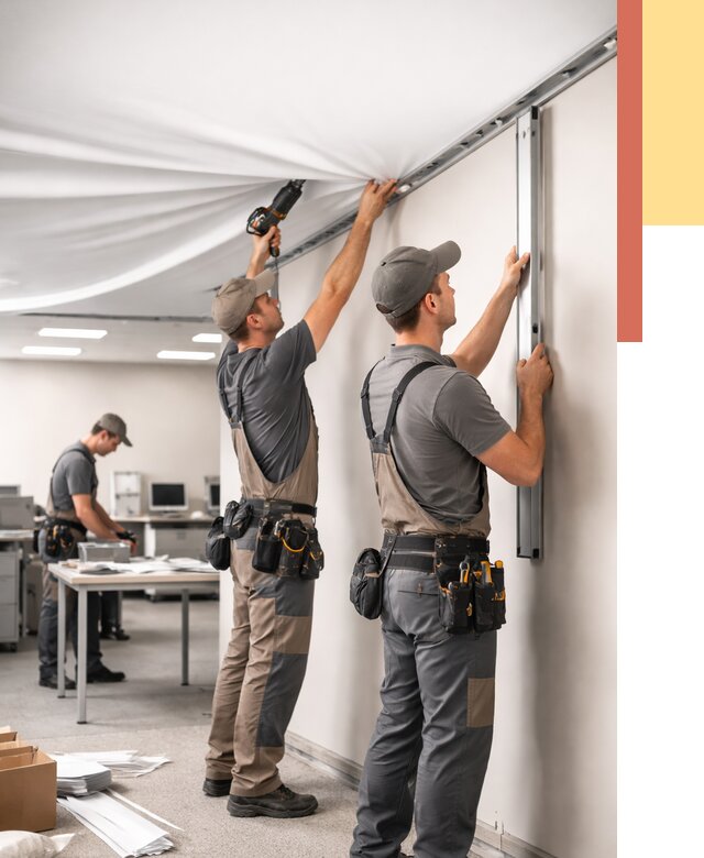 Монтаж натяжного потолка в офисе в Мценске от 456 руб/м² — быстро и недорого | ОТДЕЛОЧНИК-Мцн