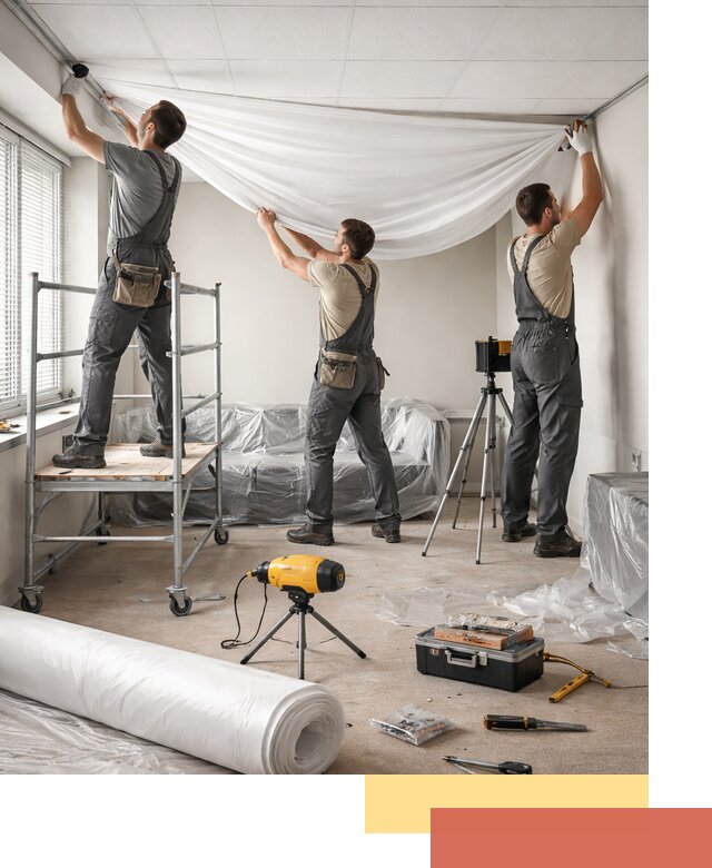 Монтаж натяжного потолка в офисе в Мценске