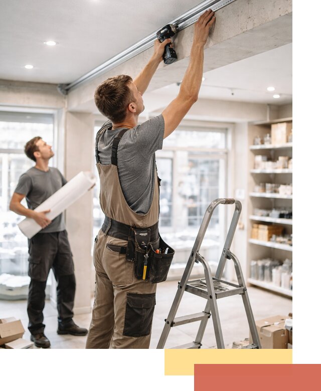 Монтаж натяжных потолков в магазине в Мценске