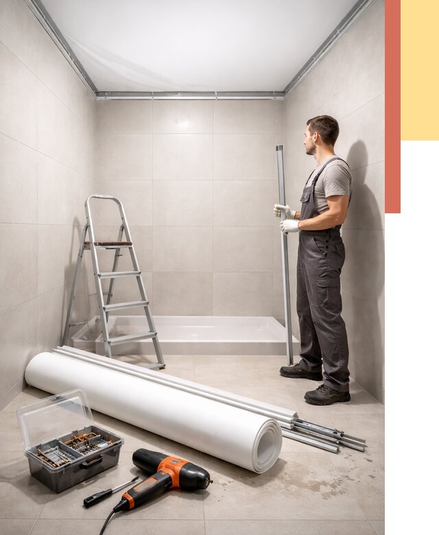 Монтаж натяжного потолка в санузле в Мценске от 1873 руб. — ОТДЕЛОЧНИК-Мцн