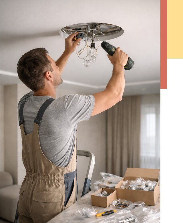 Установка люстры в натяжной потолок в Мценске от 1215 руб. | Быстро и недорого — ОТДЕЛОЧНИК-Мцн