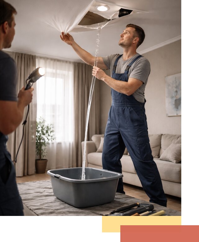 Слив воды с натяжного потолка в Мценске быстро и аккуратно