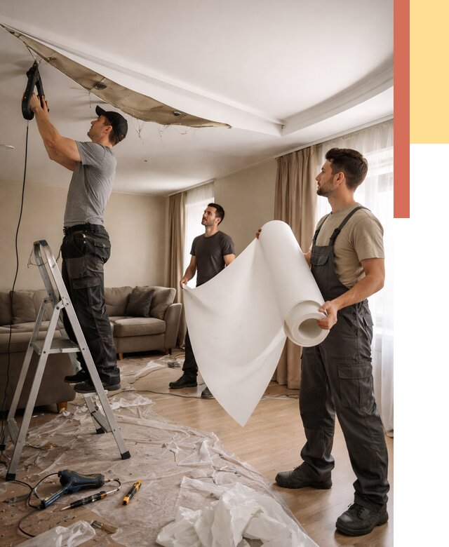 Замена полотна натяжного потолка в Мценске от 9621 руб. быстро и недорого | ОТДЕЛОЧНИК-Мцн