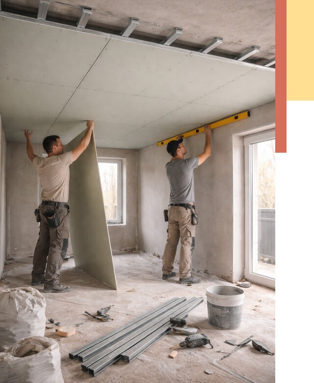 Одноуровневый потолок из гипсокартона в Мценске от 760 руб. — монтаж под ключ | ОТДЕЛОЧНИК-Мцн