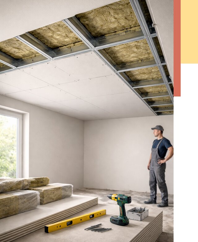 Звукоизоляция потолка ГКЛ в Мценске от 962 руб. — монтаж под ключ | ОТДЕЛОЧНИК-Мцн