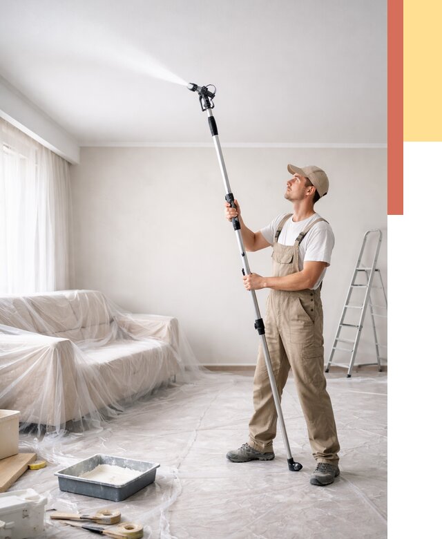 Покраска потолка краскопультом в Мценске от 4557 руб. быстро и недорого | ОТДЕЛОЧНИК-Мцн